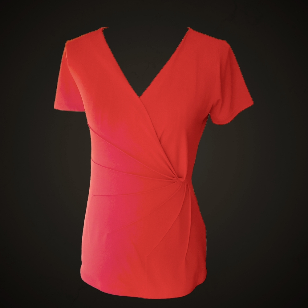 Red Mock Wrap Gathered Top by Premise Sz S - Picture 2 of 6